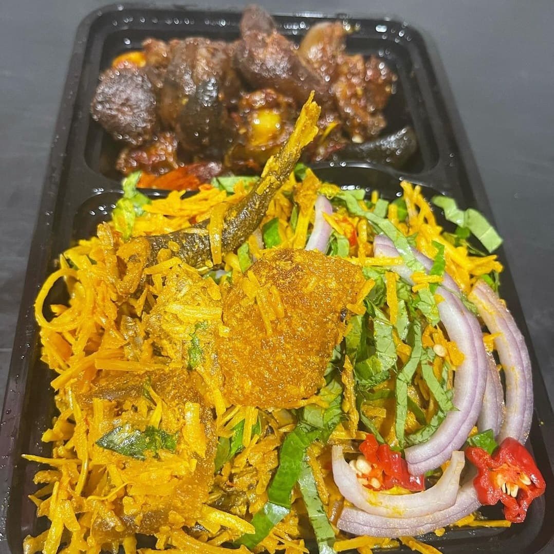 Abacha with Beef & Pomo